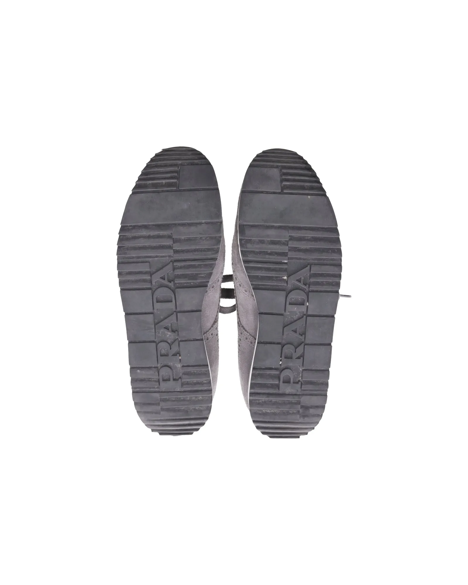 Prada Wingtip Detail Derby Sneakers in Grey Suede